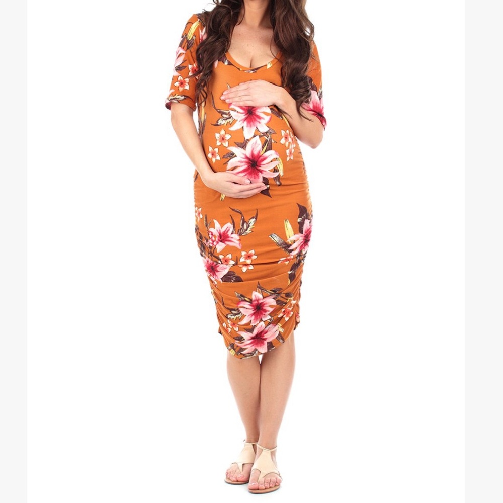 Orange Floral Maternity Dress